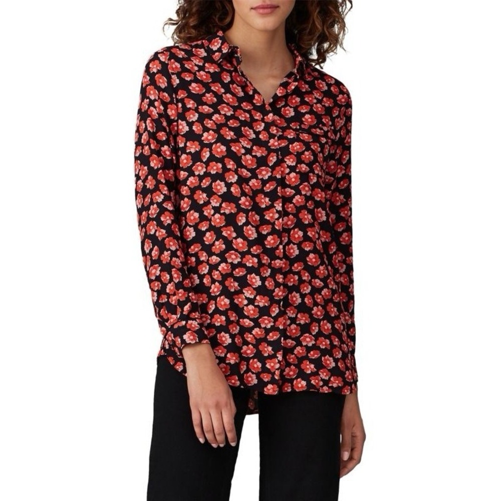 GANNI Floral-Print Button Down Shirt Red‎ Pink Black Size 10 - Picture 2 of 16